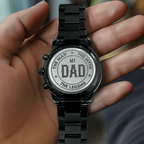 Custom Engraved Men's Black Chronograph Watch - Personalized Gift