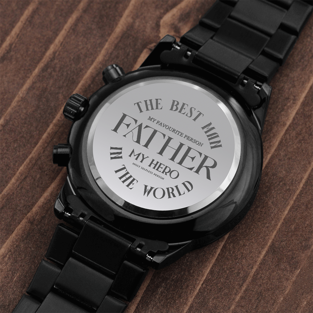 Personalized Men's Black Chronograph Watch – Custom Engraved Gift for Anniversary, Father's Day & Groomsmen
