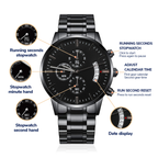 Personalized Men's Black Chronograph Watch | Engraved Gift for Dad, Father of the Groom & Anniversaries