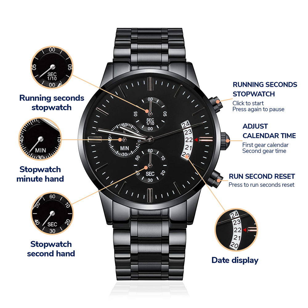 Personalized Men's Black Chronograph Watch | Engraved Gift for Dad, Father of the Groom & Anniversaries