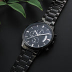Custom Engraved Men's Black Chronograph Watch - Personalized Gift