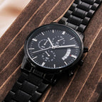 Custom Engraved Men's Black Chronograph Watch - Personalized Gift