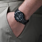 Custom Engraved Men's Black Chronograph Watch - Personalized Gift