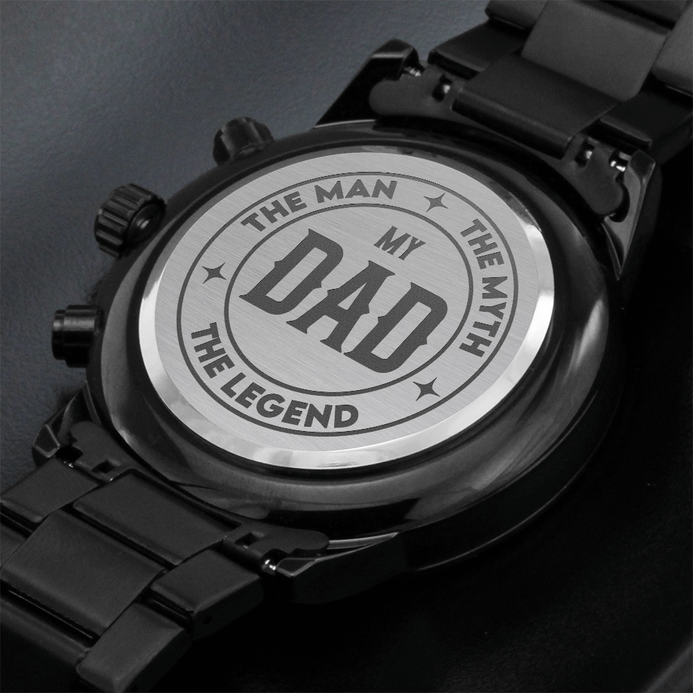 Custom Engraved Men's Black Chronograph Watch - Personalized Gift