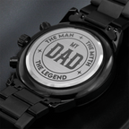 Custom Engraved Men's Black Chronograph Watch - Personalized Gift
