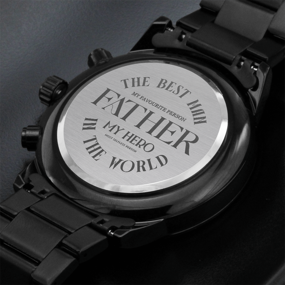 Personalized Men's Black Chronograph Watch – Custom Engraved Gift for Anniversary, Father's Day & Groomsmen
