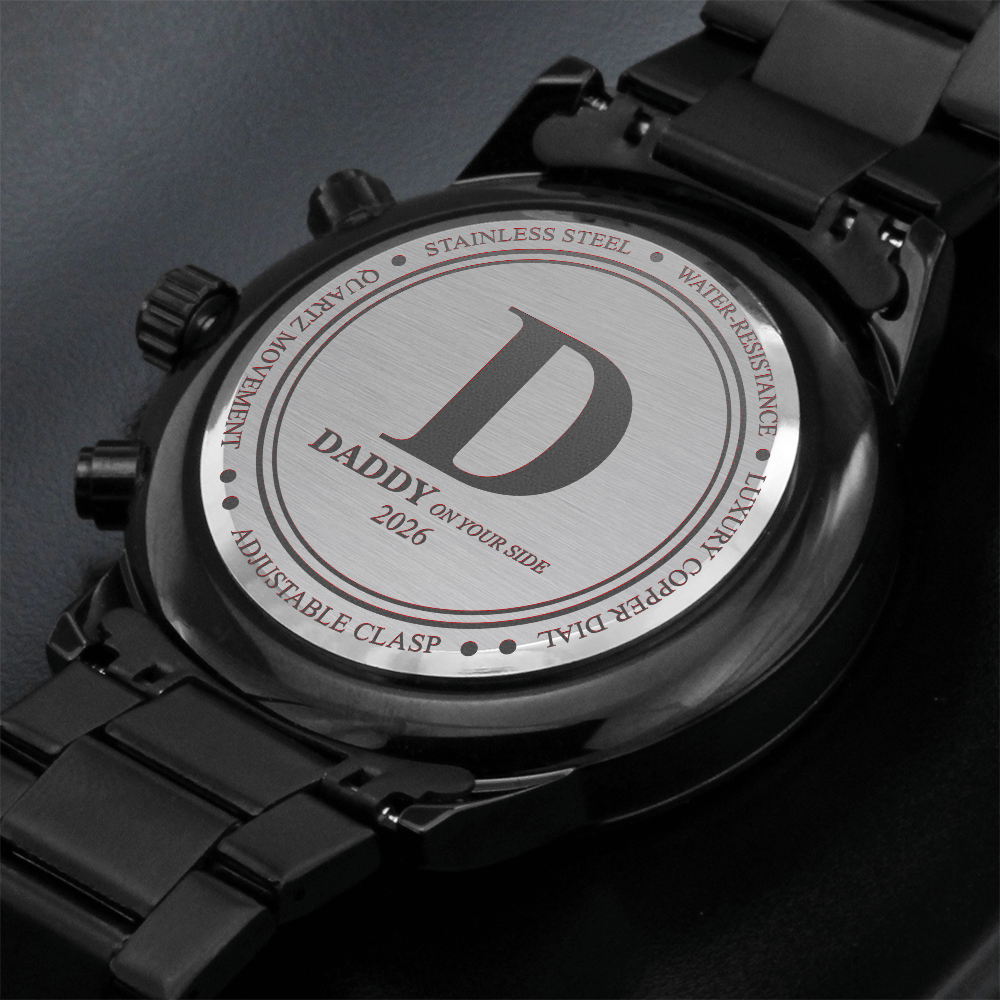 Custom Engravable Black Chronograph Watch | Precision Quartz Movement