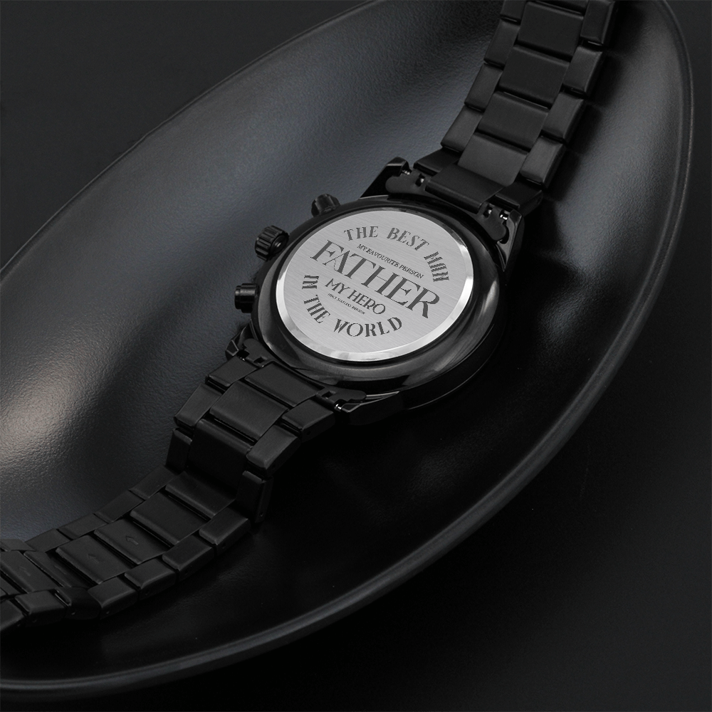 Personalized Men's Black Chronograph Watch – Custom Engraved Gift for Anniversary, Father's Day & Groomsmen