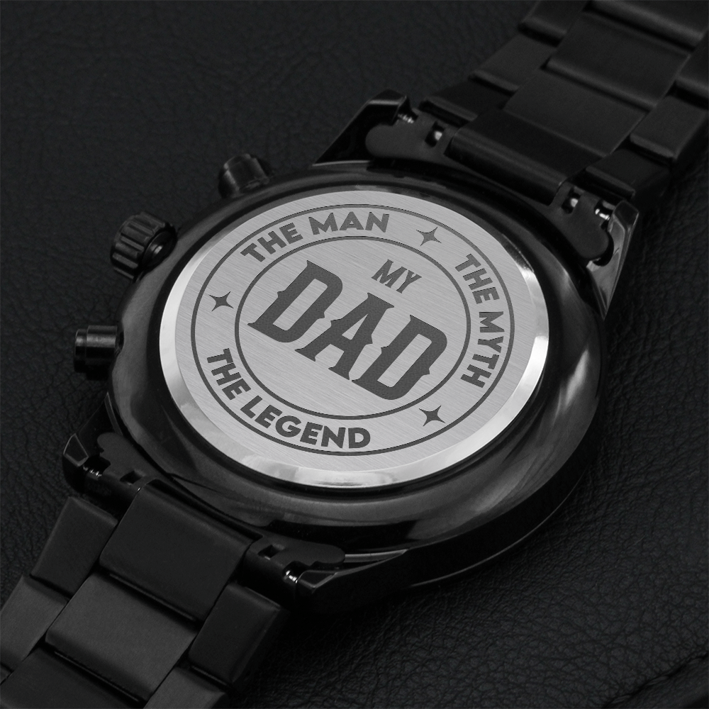 Custom Engraved Men's Black Chronograph Watch - Personalized Gift