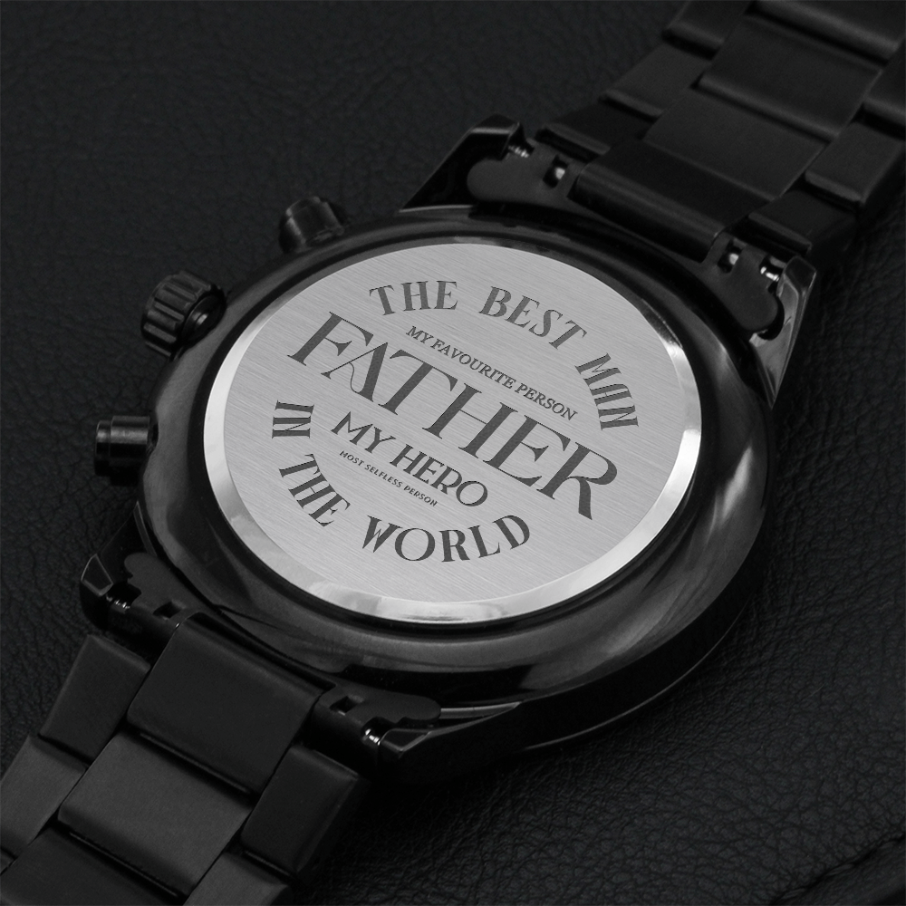 Personalized Men's Black Chronograph Watch – Custom Engraved Gift for Anniversary, Father's Day & Groomsmen