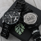Custom Engraved Men's Black Chronograph Watch - Personalized Gift