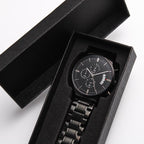 Personalized Men's Black Chronograph Watch – Custom Engraved Gift for Anniversary, Father's Day & Groomsmen