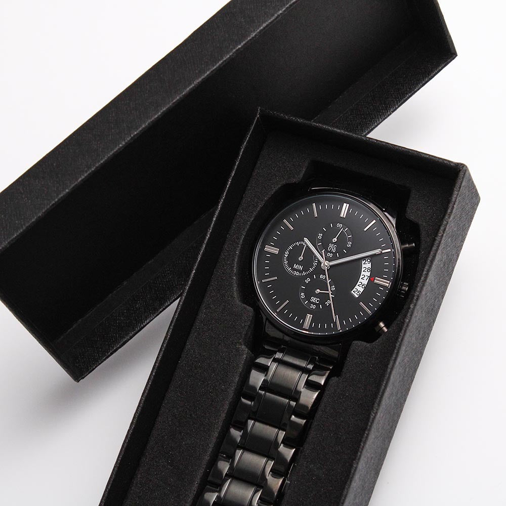 Personalized Men's Black Chronograph Watch – Custom Engraved Gift for Anniversary, Father's Day & Groomsmen