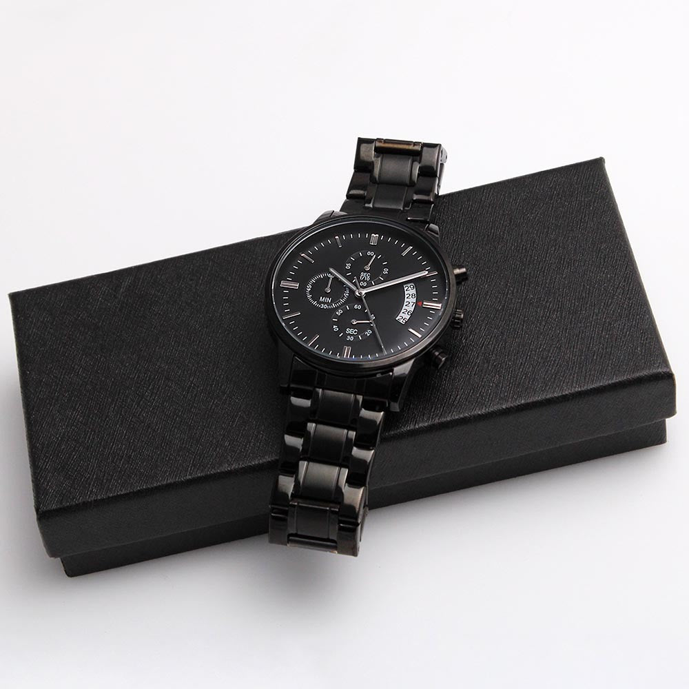 Personalized Men's Black Chronograph Watch – Custom Engraved Gift for Anniversary, Father's Day & Groomsmen