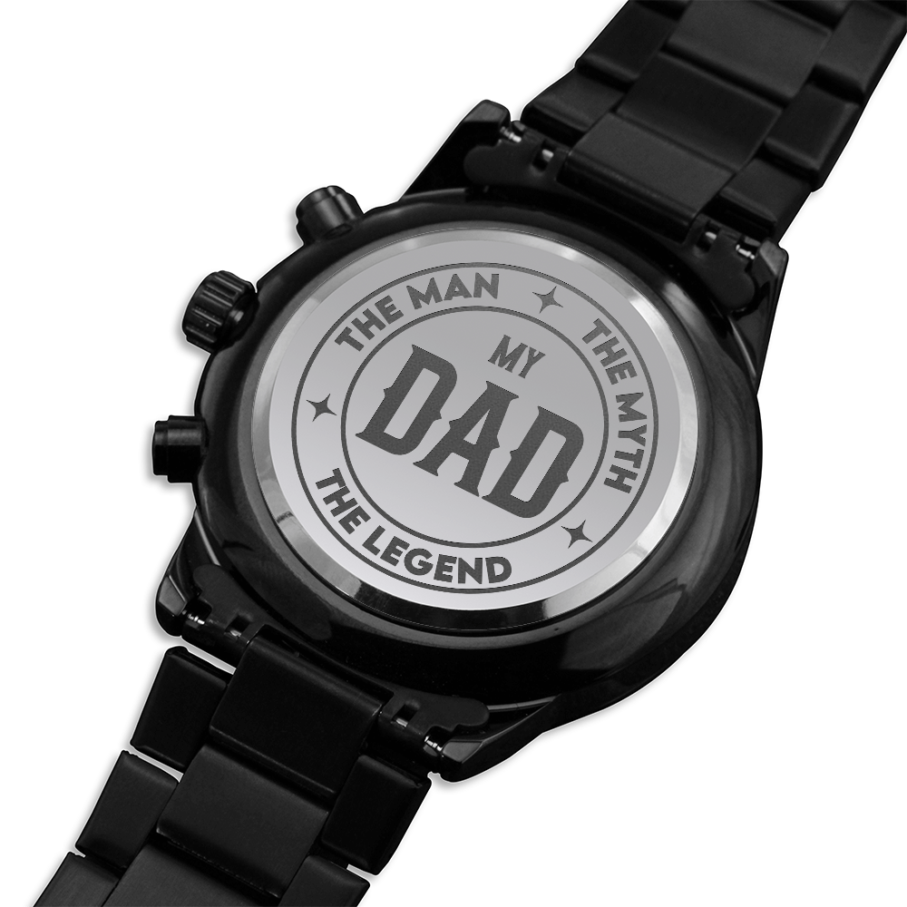 Custom Engraved Men's Black Chronograph Watch - Personalized Gift