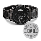 Custom Engraved Men's Black Chronograph Watch - Personalized Gift