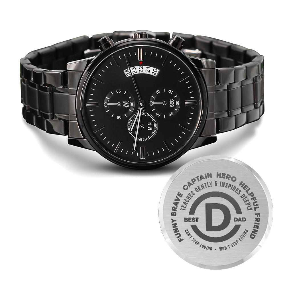 Personalized Men's Black Chronograph Watch | Engraved Gift for Dad, Father of the Groom & Anniversaries