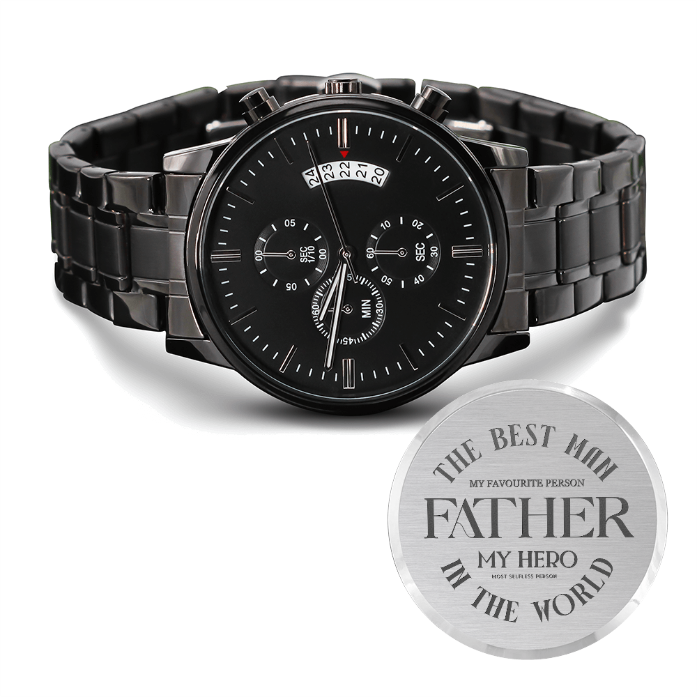 Personalized Men's Black Chronograph Watch – Custom Engraved Gift for Anniversary, Father's Day & Groomsmen