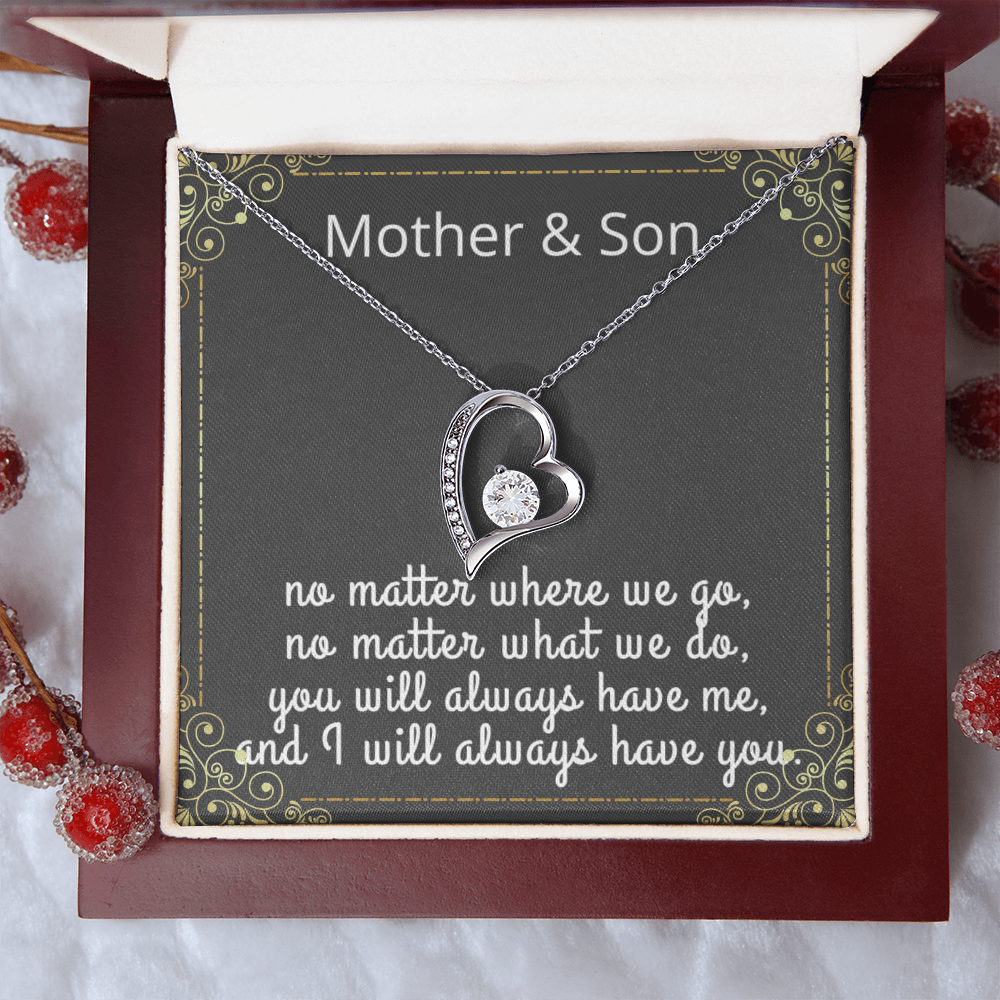 Mother Son Necklace, Forever Love Necklace with Heartfelt Message Card & Box