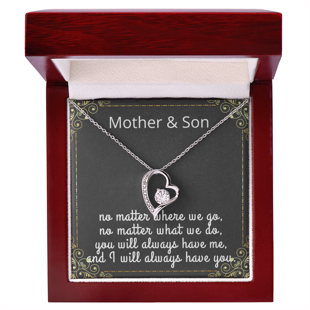 Mother Son Necklace, Forever Love Necklace with Heartfelt Message Card & Box