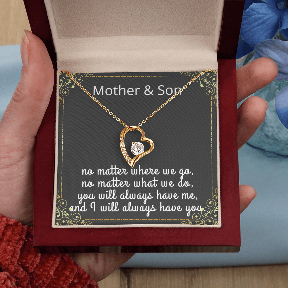 Mother Son Necklace, Forever Love Necklace with Heartfelt Message Card & Box