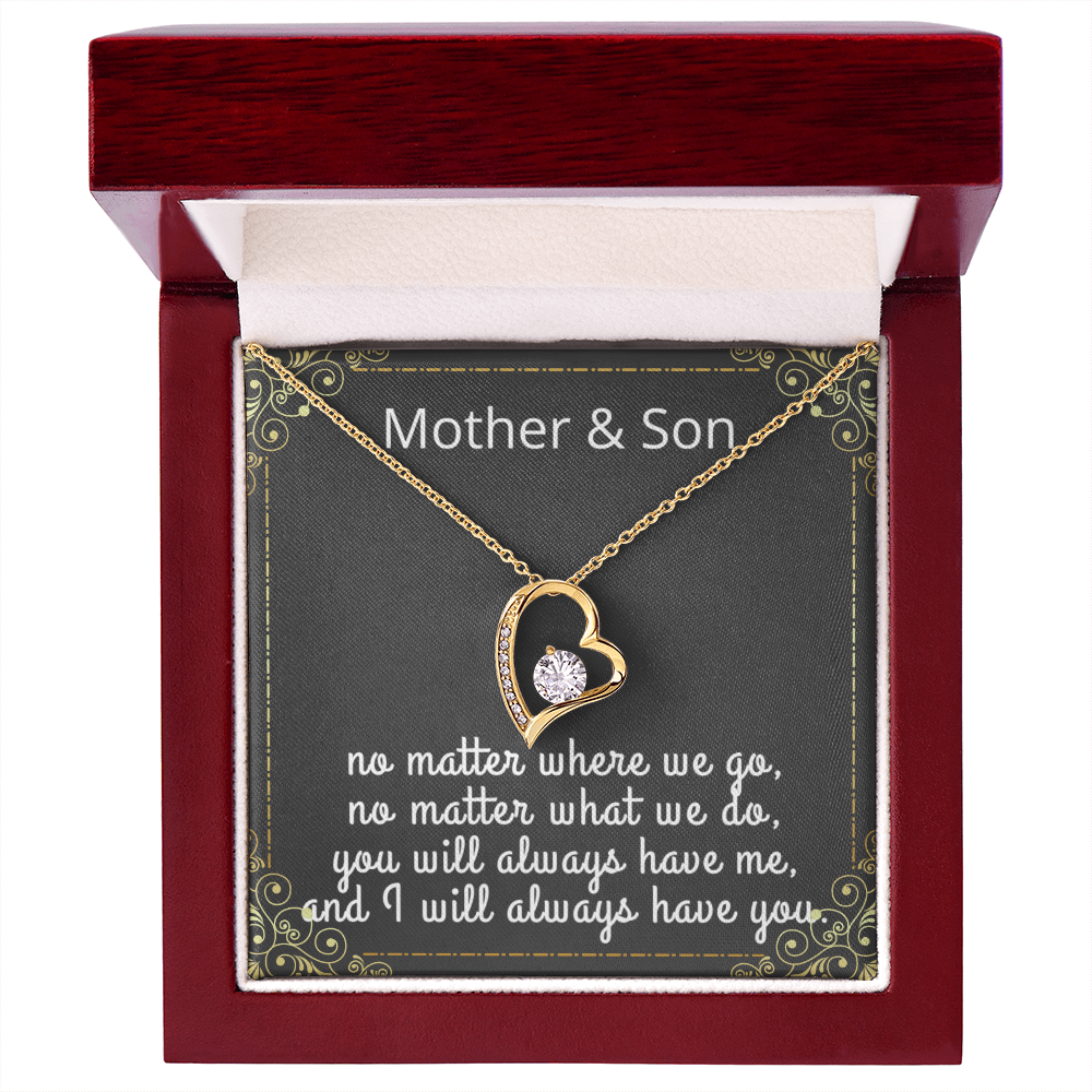 Mother Son Necklace, Forever Love Necklace with Heartfelt Message Card & Box
