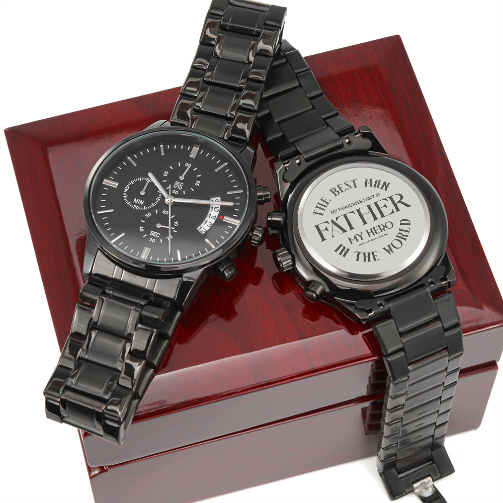 Personalized Men's Black Chronograph Watch – Custom Engraved Gift for Anniversary, Father's Day & Groomsmen