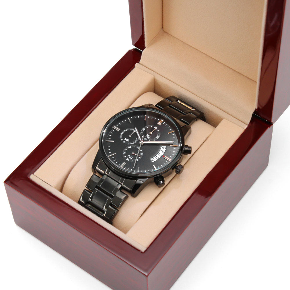 Personalized Men's Black Chronograph Watch – Custom Engraved Gift for Anniversary, Father's Day & Groomsmen
