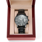 Custom Engraved Men's Black Chronograph Watch - Personalized Gift