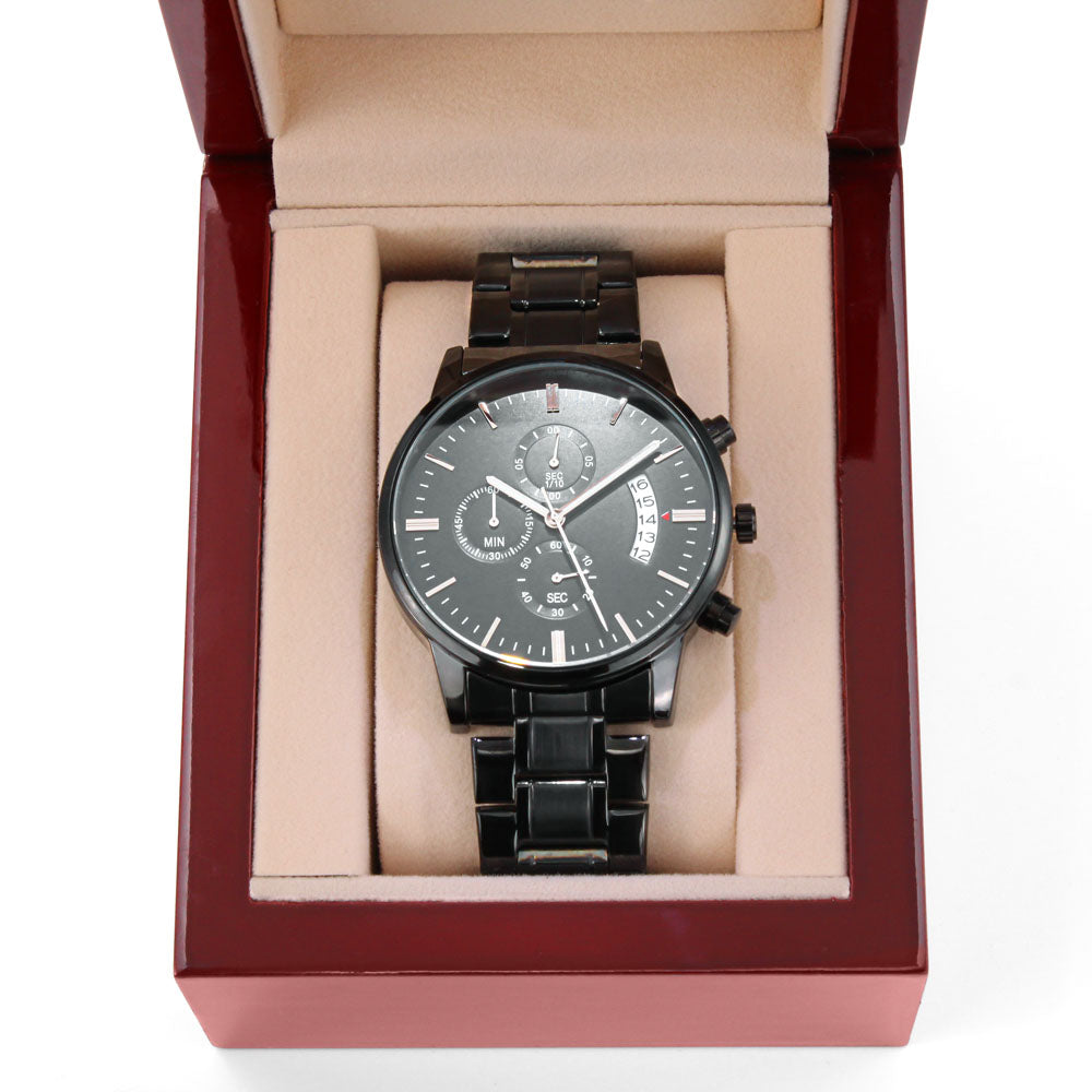 Personalized Men's Black Chronograph Watch – Custom Engraved Gift for Anniversary, Father's Day & Groomsmen