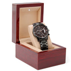 Custom Engraved Men's Black Chronograph Watch - Personalized Gift