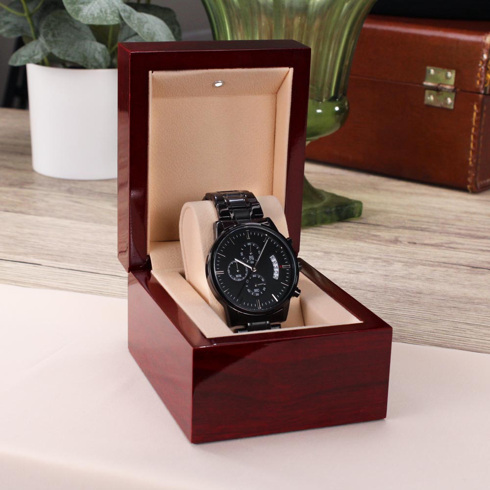 Personalized Men's Black Chronograph Watch – Custom Engraved Gift for Anniversary, Father's Day & Groomsmen