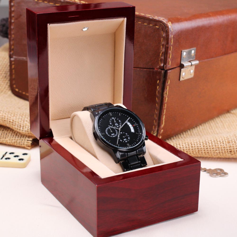 Personalized Men's Black Chronograph Watch – Custom Engraved Gift for Anniversary, Father's Day & Groomsmen