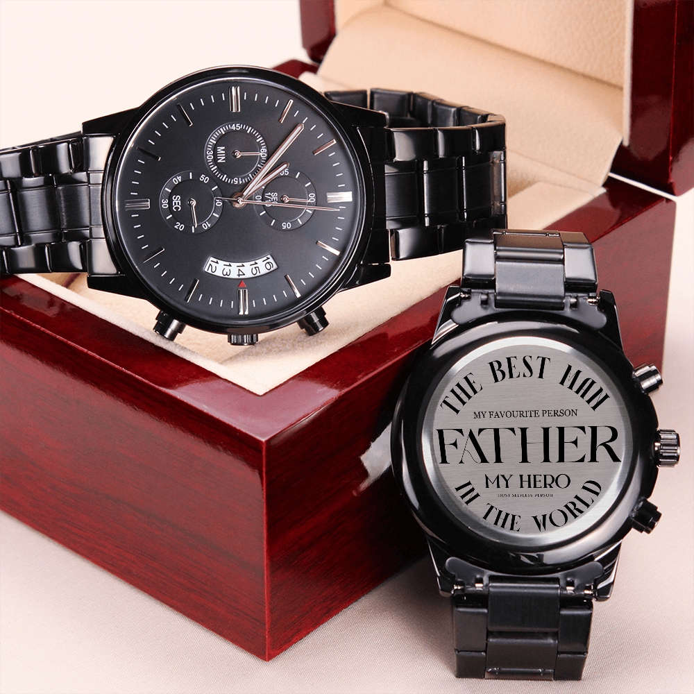 Personalized Men's Black Chronograph Watch – Custom Engraved Gift for Anniversary, Father's Day & Groomsmen