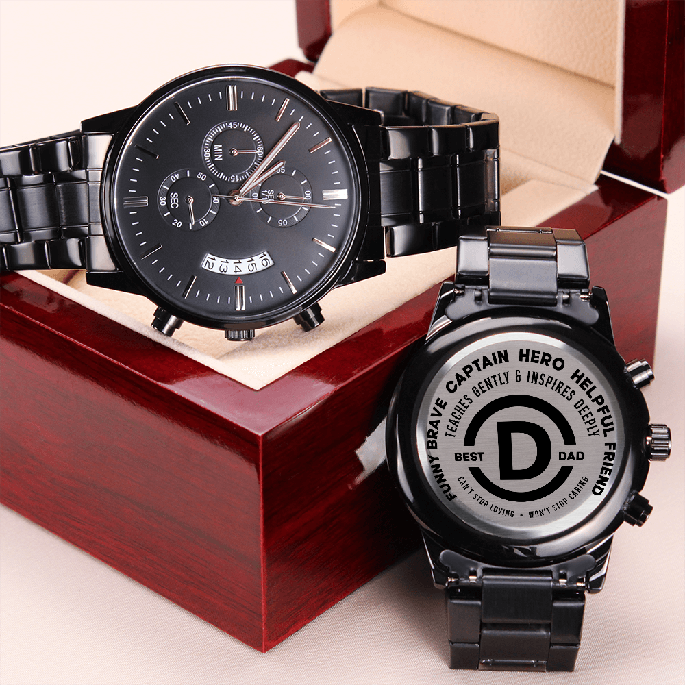 Personalized Men's Black Chronograph Watch | Engraved Gift for Dad, Father of the Groom & Anniversaries