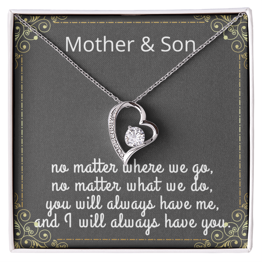 Mother Son Necklace, Forever Love Necklace with Heartfelt Message Card & Box