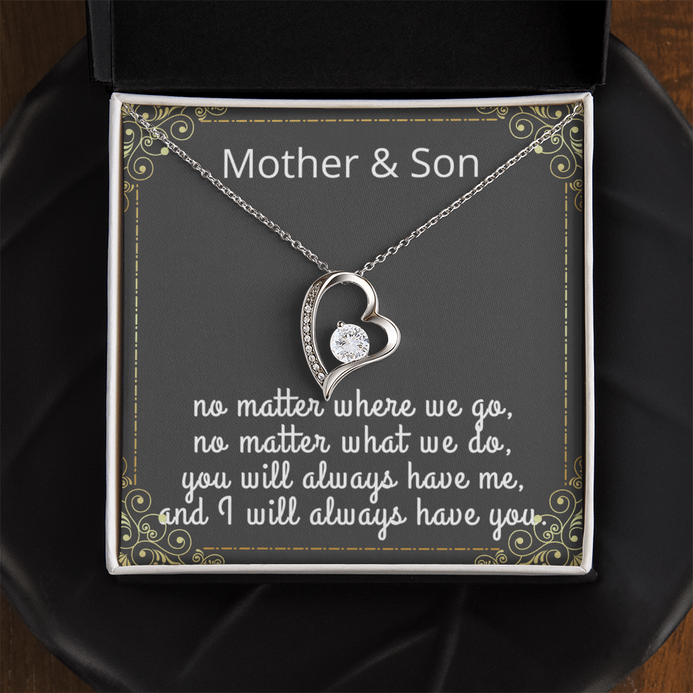 Mother Son Necklace, Forever Love Necklace with Heartfelt Message Card & Box