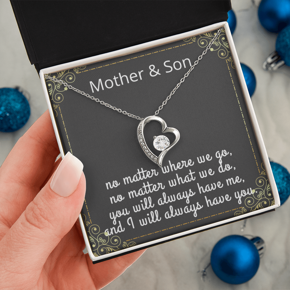 Mother Son Necklace, Forever Love Necklace with Heartfelt Message Card & Box