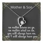 Mother Son Necklace, Forever Love Necklace with Heartfelt Message Card & Box