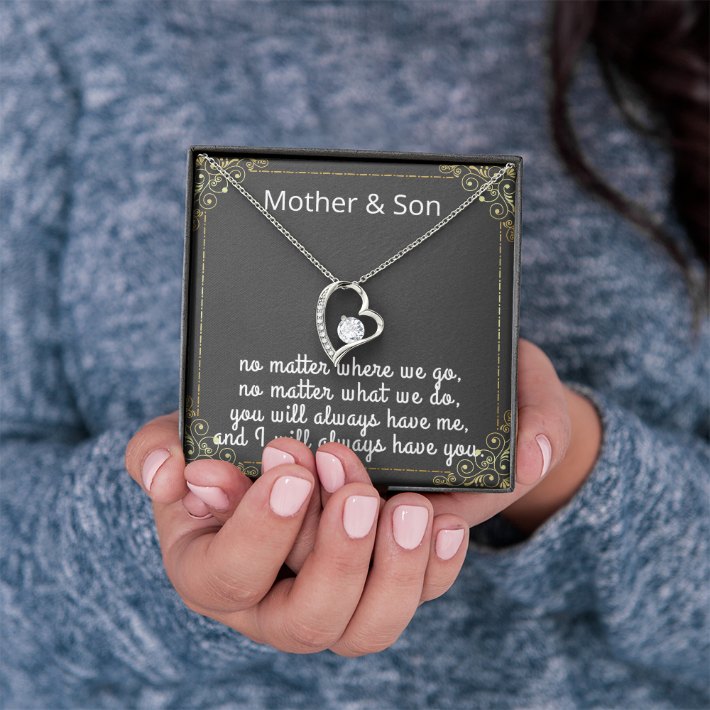 Mother Son Necklace, Forever Love Necklace with Heartfelt Message Card & Box
