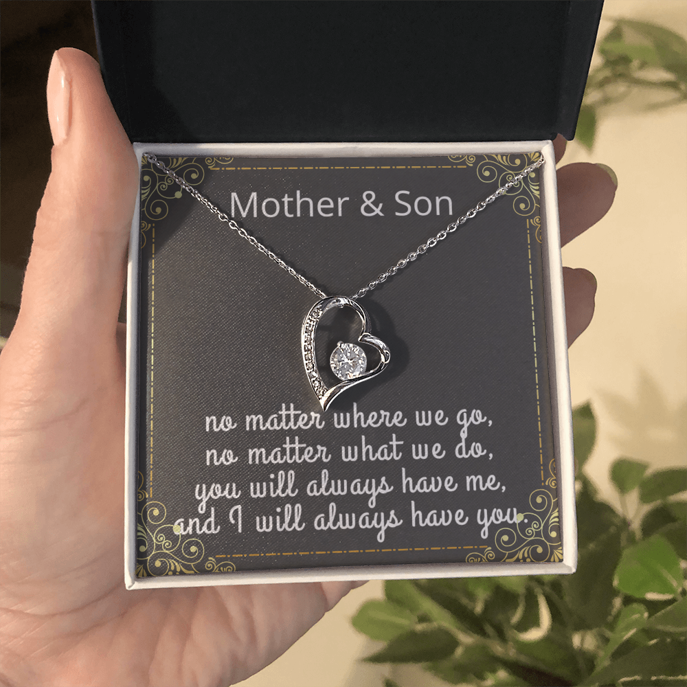 Mother Son Necklace, Forever Love Necklace with Heartfelt Message Card & Box
