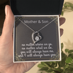 Mother Son Necklace, Forever Love Necklace with Heartfelt Message Card & Box