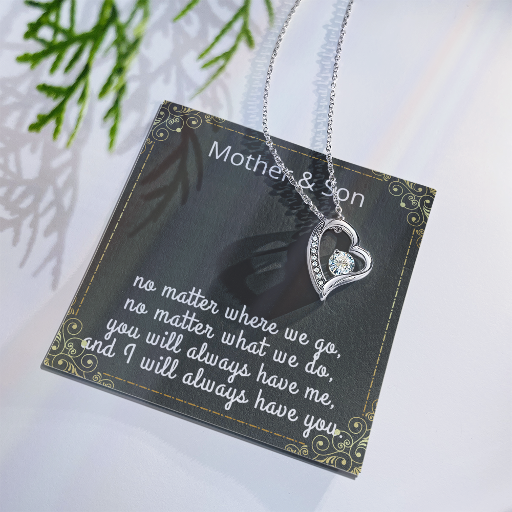 Mother Son Necklace, Forever Love Necklace with Heartfelt Message Card & Box