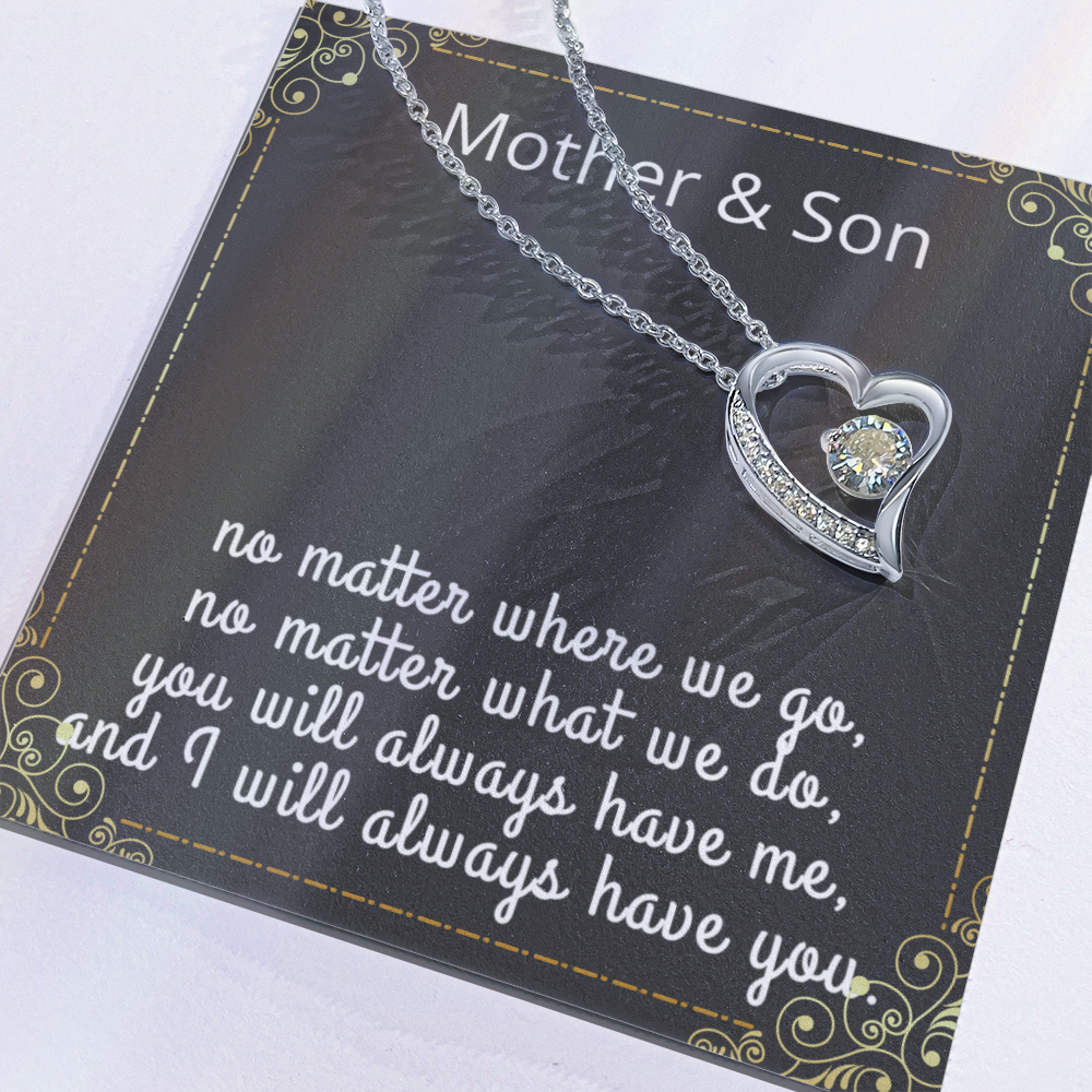 Mother Son Necklace, Forever Love Necklace with Heartfelt Message Card & Box