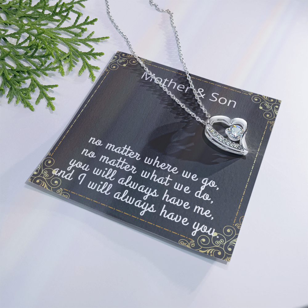 Mother Son Necklace, Forever Love Necklace with Heartfelt Message Card & Box
