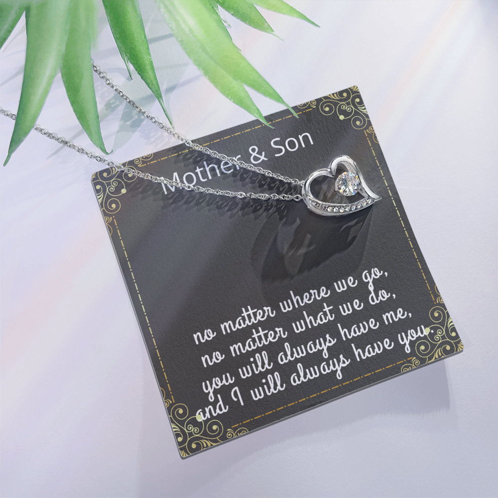 Mother Son Necklace, Forever Love Necklace with Heartfelt Message Card & Box