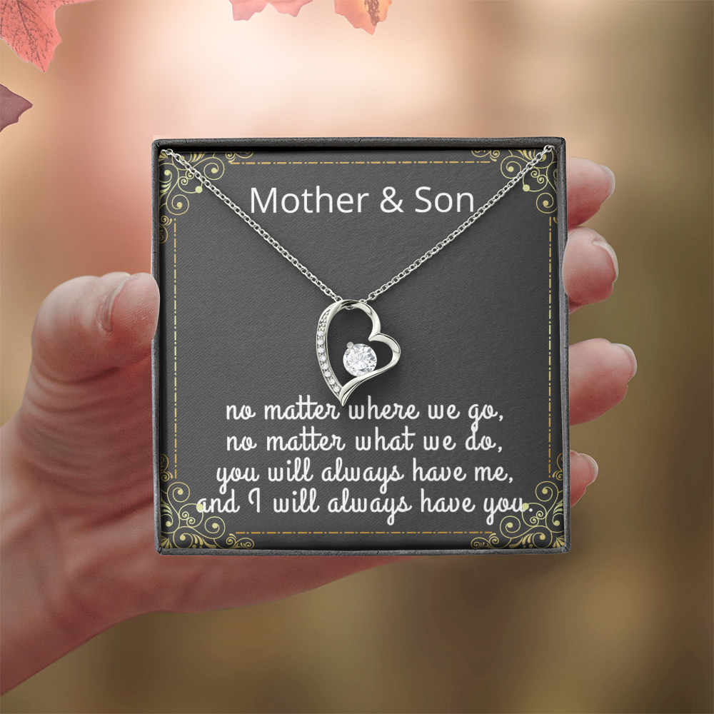 Mother Son Necklace, Forever Love Necklace with Heartfelt Message Card & Box