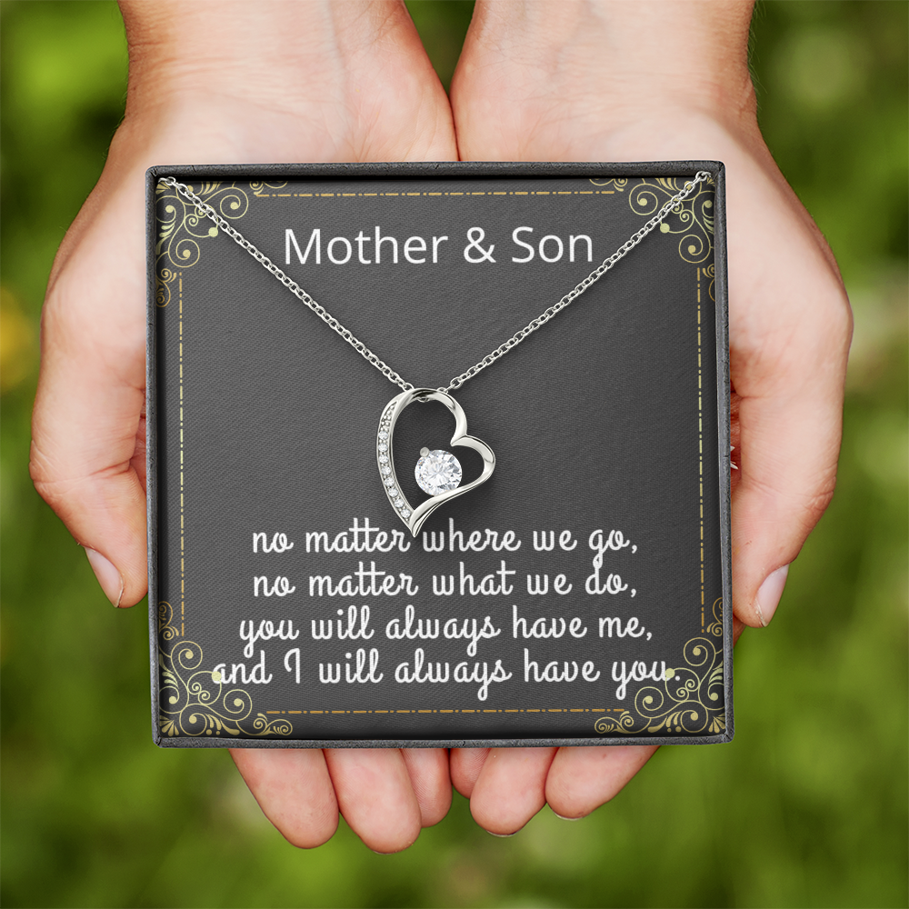 Mother Son Necklace, Forever Love Necklace with Heartfelt Message Card & Box
