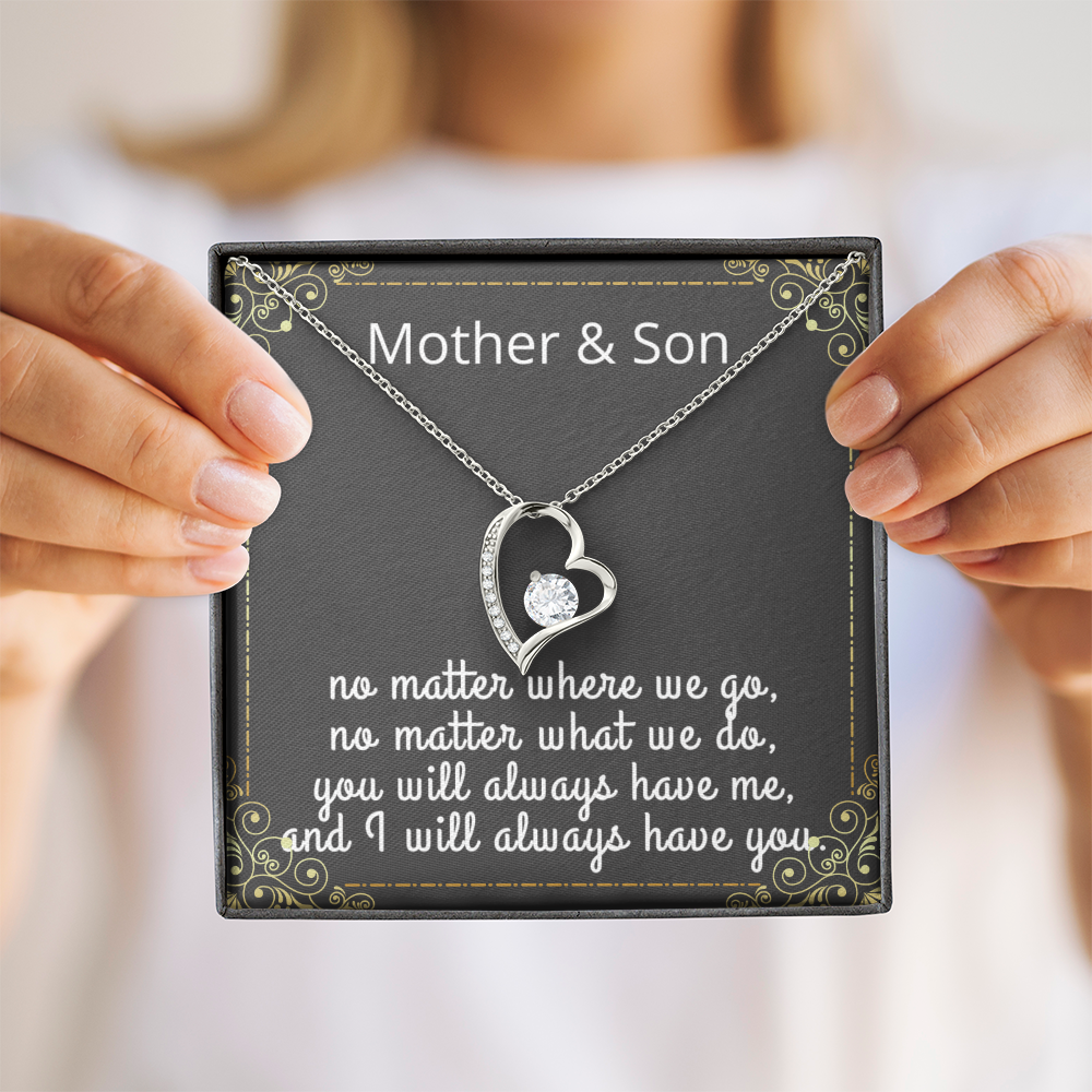 Mother Son Necklace, Forever Love Necklace with Heartfelt Message Card & Box