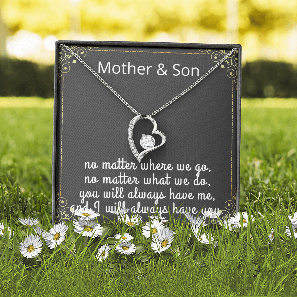 Mother Son Necklace, Forever Love Necklace with Heartfelt Message Card & Box